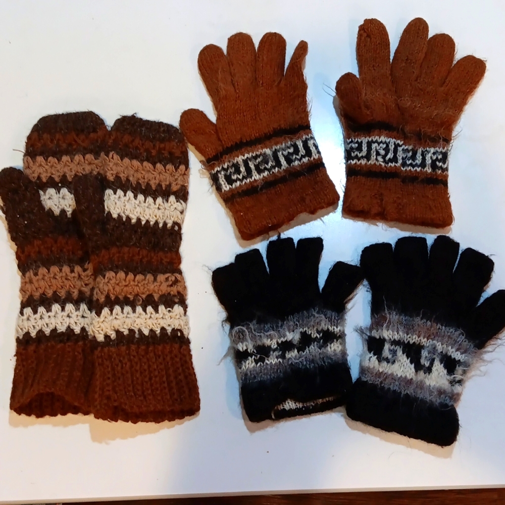 Wool and alpaca bundle, gloves mittens fingerless M/L women's